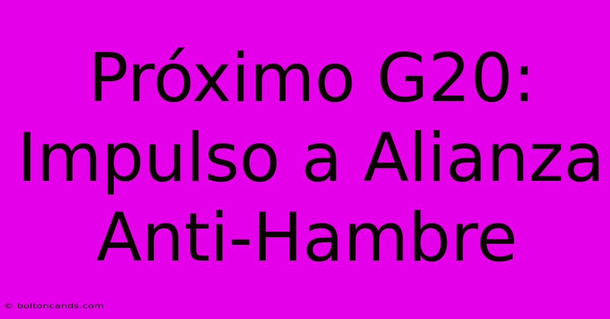 Próximo G20: Impulso A Alianza Anti-Hambre