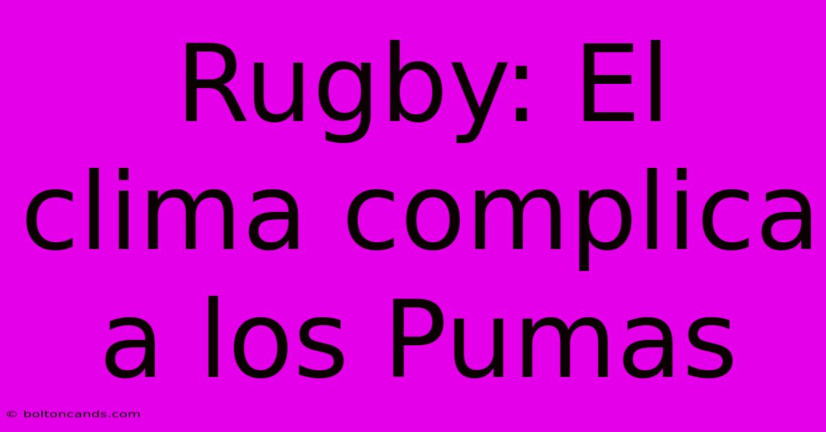 Rugby: El Clima Complica A Los Pumas