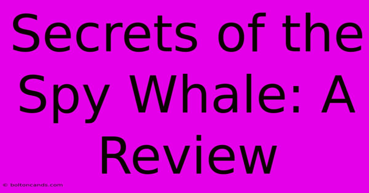 Secrets Of The Spy Whale: A Review