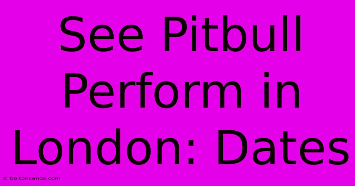 See Pitbull Perform In London: Dates