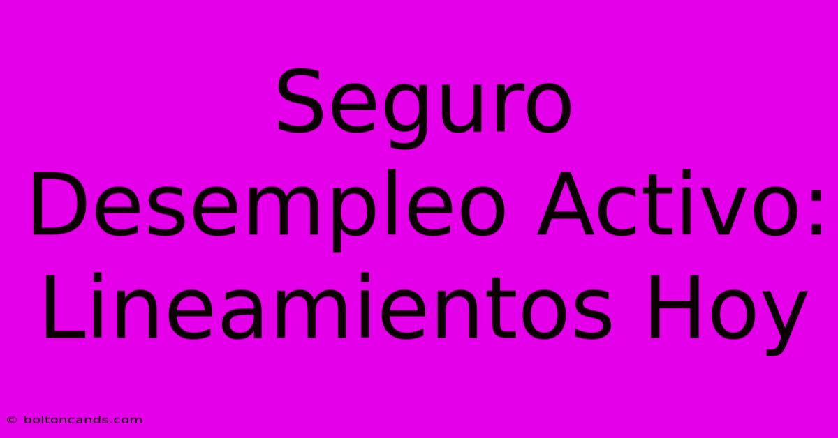 Seguro Desempleo Activo: Lineamientos Hoy