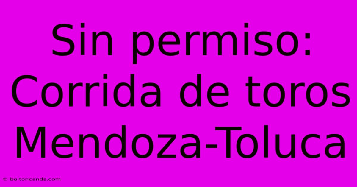 Sin Permiso: Corrida De Toros Mendoza-Toluca