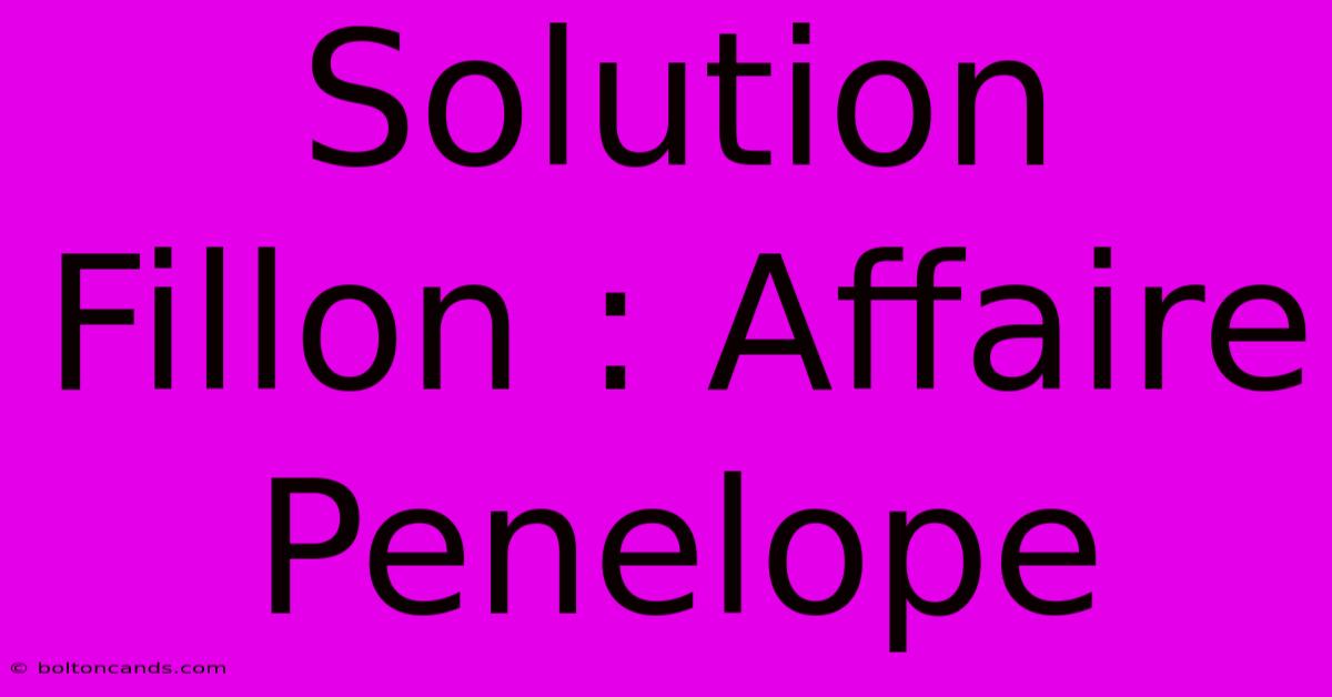 Solution Fillon : Affaire Penelope 