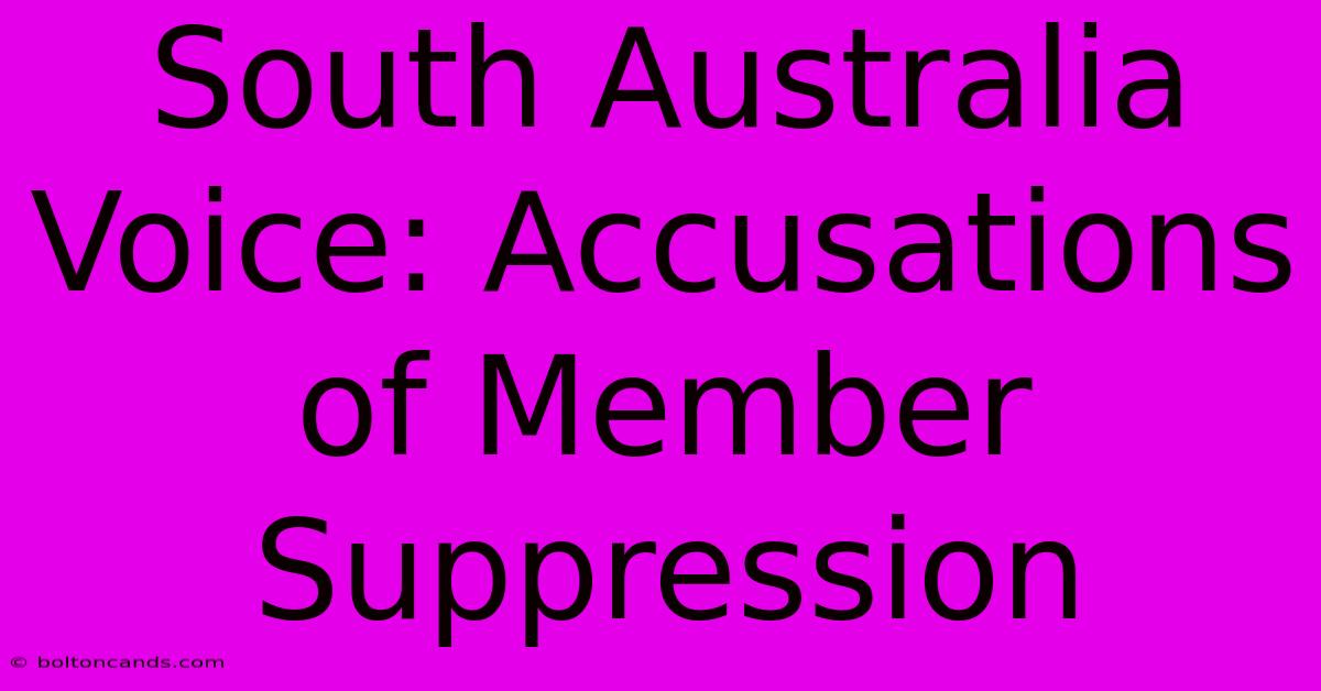 South Australia Voice: Accusations Of Member Suppression