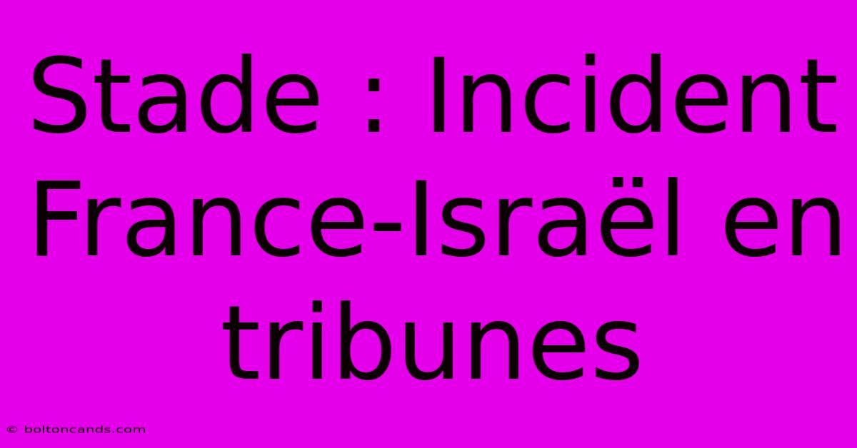 Stade : Incident France-Israël En Tribunes