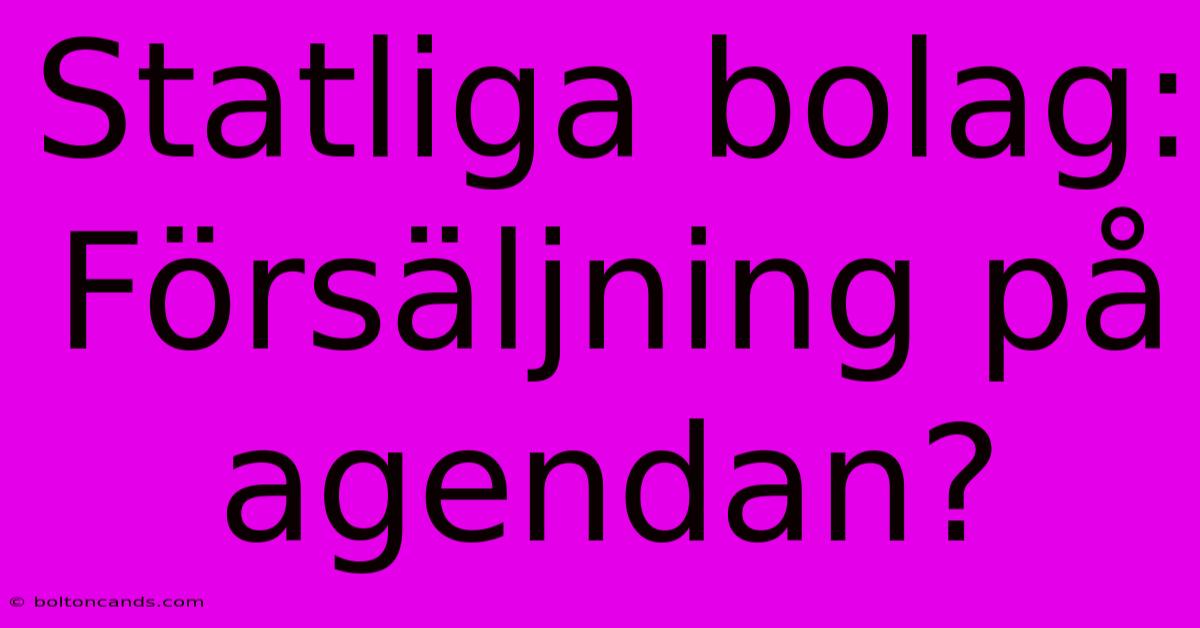 Statliga Bolag: Försäljning På Agendan?