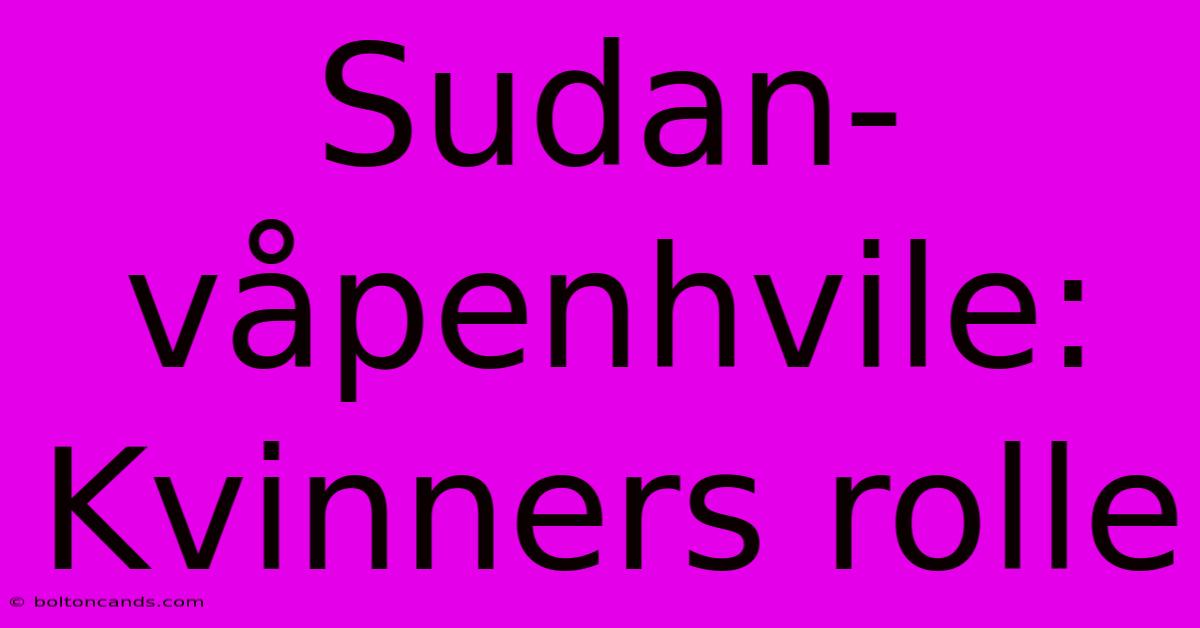 Sudan-våpenhvile: Kvinners Rolle