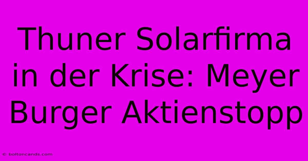 Thuner Solarfirma In Der Krise: Meyer Burger Aktienstopp