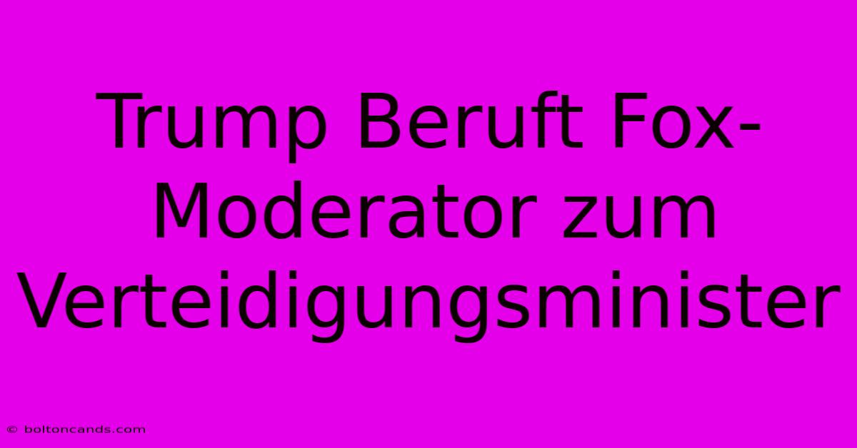 Trump Beruft Fox-Moderator Zum Verteidigungsminister