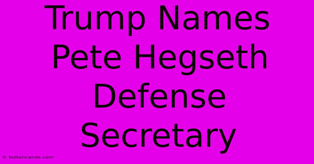 Trump Names Pete Hegseth Defense Secretary