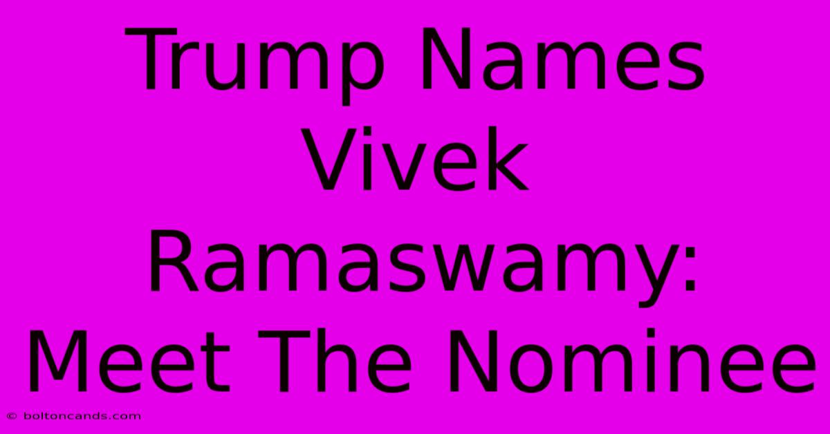 Trump Names Vivek Ramaswamy: Meet The Nominee 