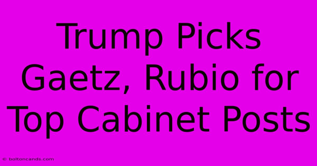 Trump Picks Gaetz, Rubio For Top Cabinet Posts