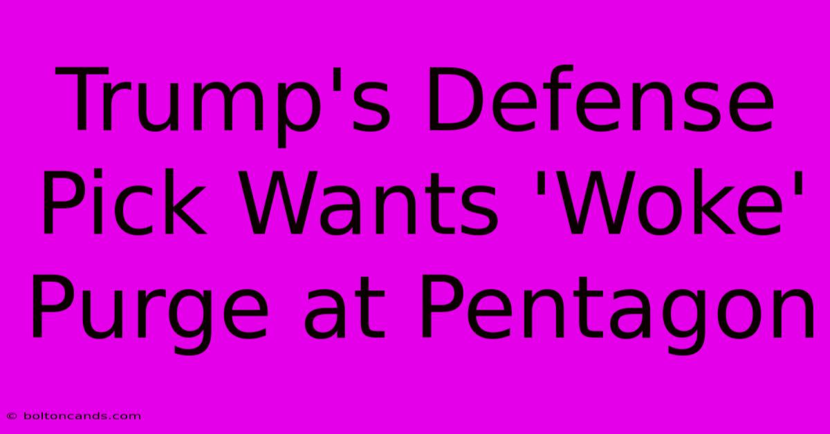 Trump's Defense Pick Wants 'Woke' Purge At Pentagon