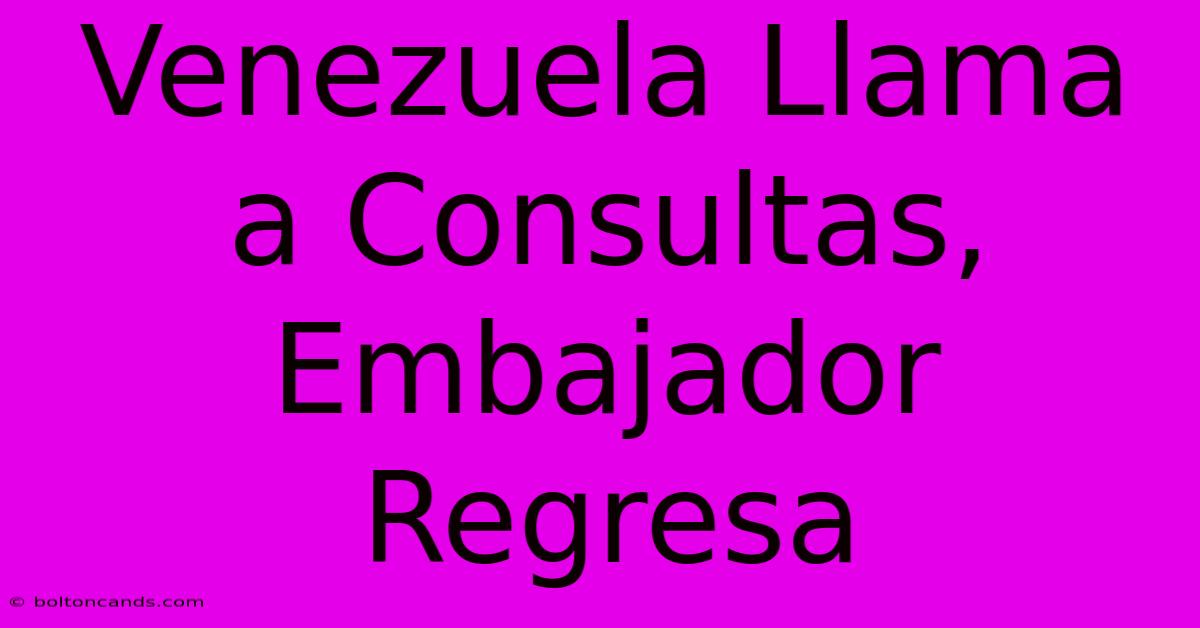 Venezuela Llama A Consultas, Embajador Regresa 